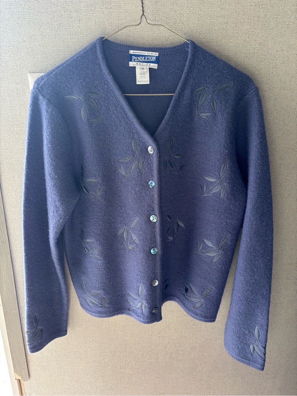 Pendleton Women's Wool Blue Embroidered V-Neck Cardigan Sweater